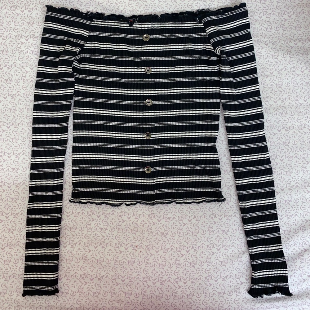 Striped off the shoulder crop top